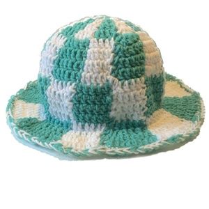 Handmade in Crochet bucket hat chessboard.
